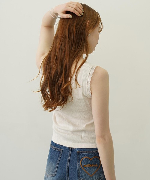 MILKFED.（ミルクフェド）の「COOPER LOGO LACE TANK TOP（タンクトップ・レディース・ライトピンク/オフホワイト/ブラック・ONE SIZE）」の16枚目の写真