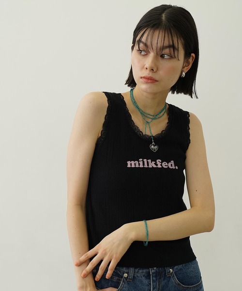 MILKFED.（ミルクフェド）の「COOPER LOGO LACE TANK TOP（タンクトップ・レディース・ライトピンク/オフホワイト/ブラック・ONE SIZE）」の18枚目の写真
