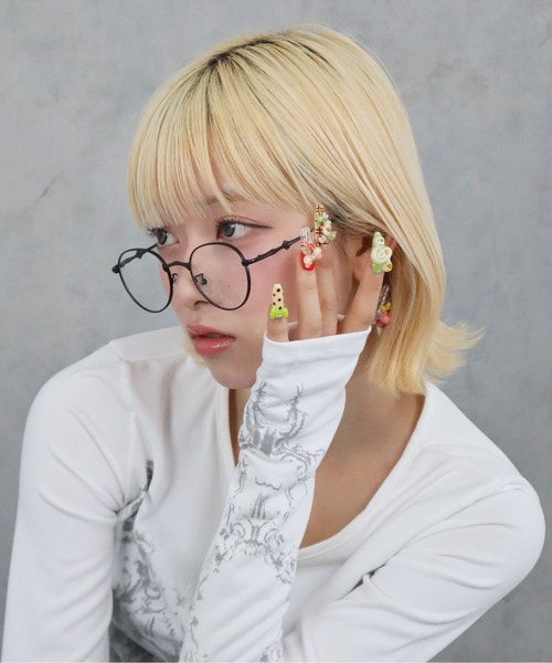 BARELY BLUE（ベアリーブルー）の「【 BARELY BLUE / ベアリーブルー 】 細フチ スパーク デザイン クリア レンズ メガネ（メガネ・レディース・ブラック/シルバー/ゴールド・FREE）」の2枚目の写真