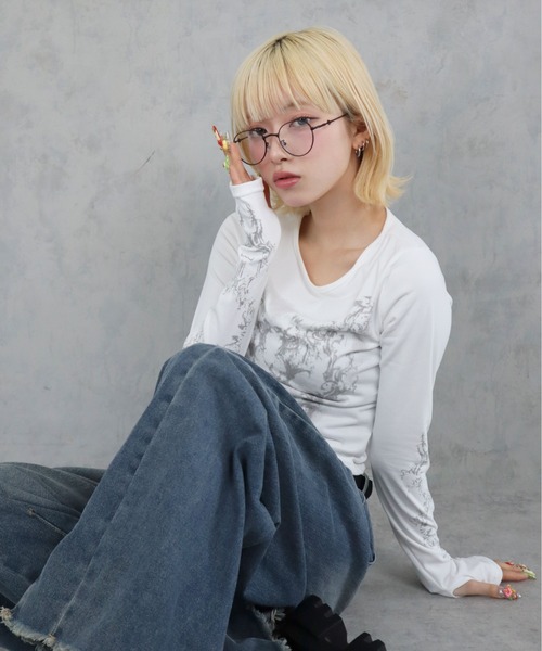 BARELY BLUE（ベアリーブルー）の「【 BARELY BLUE / ベアリーブルー 】 細フチ スパーク デザイン クリア レンズ メガネ（メガネ・レディース・ブラック/シルバー/ゴールド・FREE）」の10枚目の写真