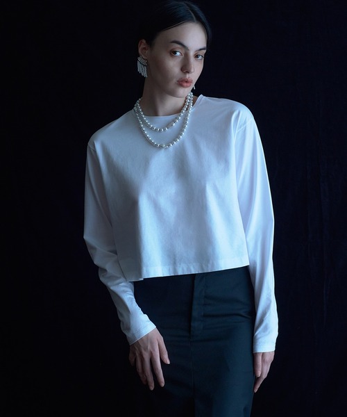 IRIS47(イリスフォーセブン)の「【IRIS 47】silky long tops/シルキー ロング トップス dress24 ※(Tシャツ/カットソー・レディース・ホワイト/ブラック・FREE)」の2枚目の写真