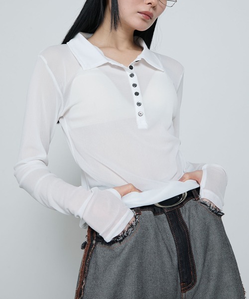 Sheer compact polo tops / シアーコンパクトポロトップス（ポロシャツ