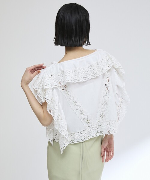 Firsthand（ファーストハンド）の「Firsthand/ファーストハンド インドレース スクエア フリルブラウス / ショート丈 レースブラウス（シャツ/ブラウス・レディース・ホワイト/ブラック・FREE）」の10枚目の写真