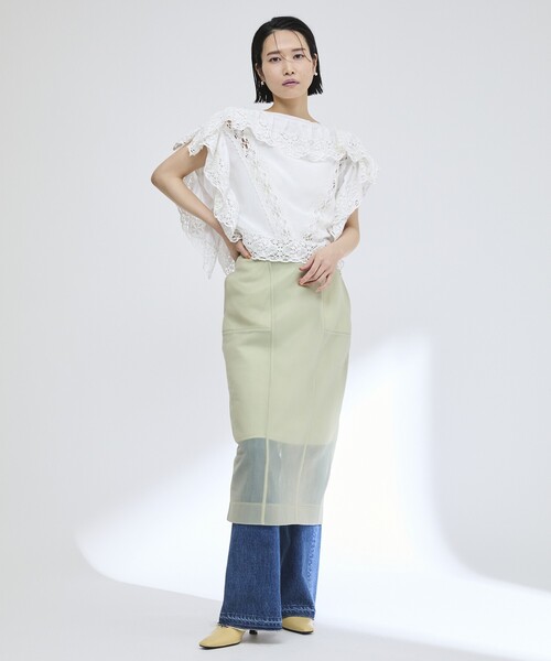 Firsthand（ファーストハンド）の「Firsthand/ファーストハンド インドレース スクエア フリルブラウス / ショート丈 レースブラウス（シャツ/ブラウス・レディース・ホワイト/ブラック・FREE）」の15枚目の写真