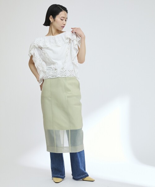 Firsthand（ファーストハンド）の「Firsthand/ファーストハンド インドレース スクエア フリルブラウス / ショート丈 レースブラウス（シャツ/ブラウス・レディース・ホワイト/ブラック・FREE）」の16枚目の写真