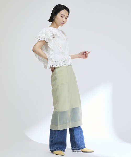 Firsthand（ファーストハンド）の「Firsthand/ファーストハンド インドレース スクエア フリルブラウス / ショート丈 レースブラウス（シャツ/ブラウス・レディース・ホワイト/ブラック・FREE）」の22枚目の写真