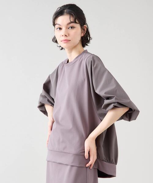Tiara(ティアラ)の「ドルマンタフタコンビトップス(セットアップ可)(Tシャツ/カットソー・レディース・モカ/ブラック/ホワイト・FREE)」の3枚目の写真