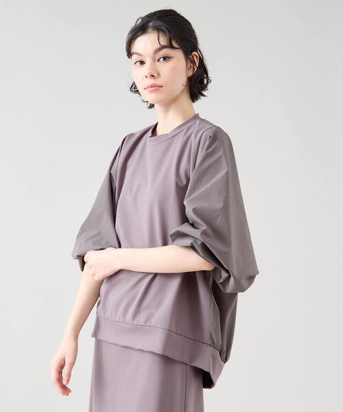 Tiara(ティアラ)の「ドルマンタフタコンビトップス(セットアップ可)(Tシャツ/カットソー・レディース・モカ/ブラック/ホワイト・FREE)」の4枚目の写真