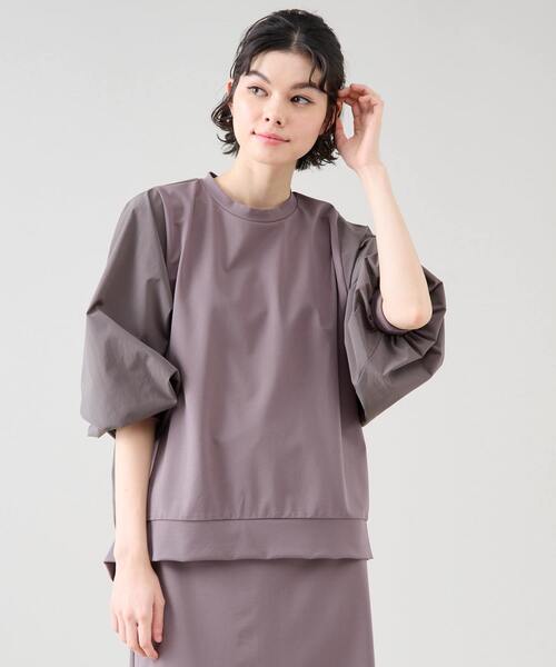 Tiara(ティアラ)の「ドルマンタフタコンビトップス(セットアップ可)(Tシャツ/カットソー・レディース・モカ/ブラック/ホワイト・FREE)」の5枚目の写真