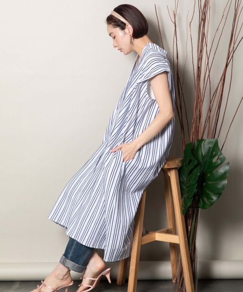 lodie(ロディ)の「ストライプ Nシャツワンピース(シャツワンピース・レディース・オレンジ/ネイビー/ブラック・FREE)」の8枚目の写真