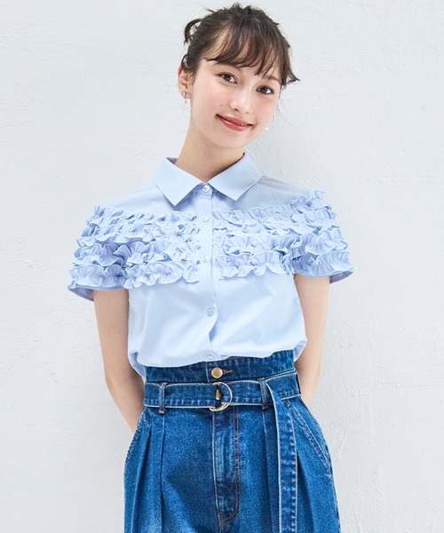 31 Sons de mode（トランテアン　ソン　ドゥ　モード）の「ヨークギャザーフリルブラウス（シャツ/ブラウス・レディース・チャコールグレー/サックスブルー/オフホワイト/ブラック・フリー）」の16枚目の写真