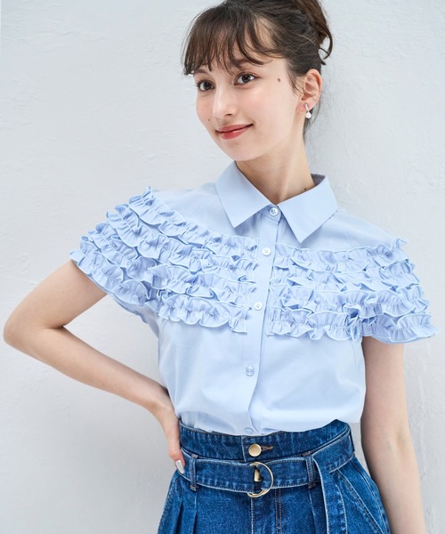 31 Sons de mode（トランテアン　ソン　ドゥ　モード）の「ヨークギャザーフリルブラウス（シャツ/ブラウス・レディース・チャコールグレー/サックスブルー/オフホワイト/ブラック・フリー）」の15枚目の写真