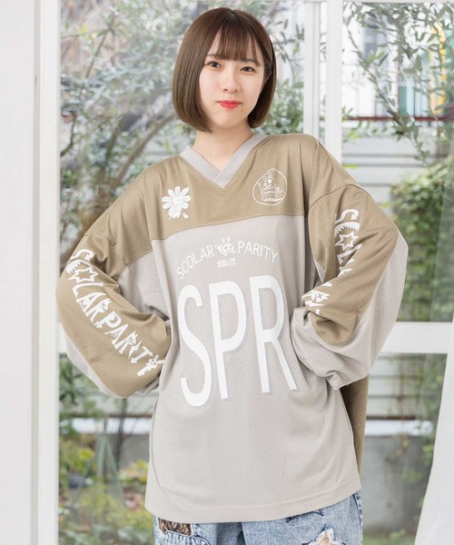 スカラーパリティー / SPRロゴ柄メッシュ切替ロングスリーブTシャツ スカラー ScoLar SPRロゴ柄メッシュ切替ロングスリーブTシャツ