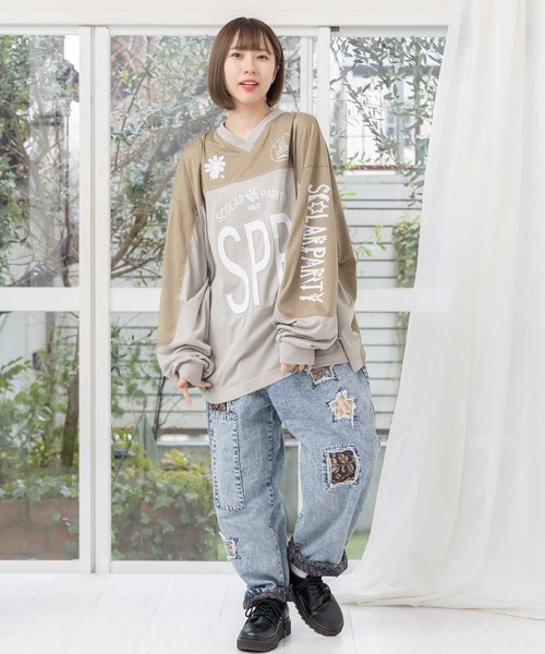 スカラーパリティー / SPRロゴ柄メッシュ切替ロングスリーブTシャツ スカラー ScoLar SPRロゴ柄メッシュ切替ロングスリーブTシャツ