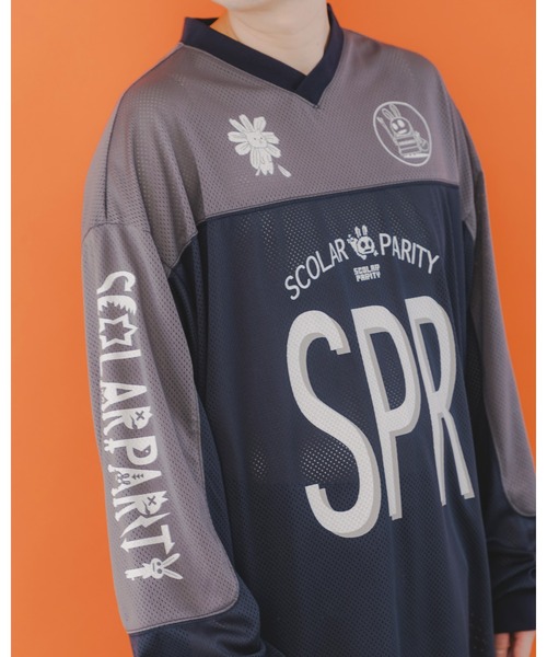 スカラーパリティー / SPRロゴ柄メッシュ切替ロングスリーブTシャツ セール】351118：SPRロゴ柄メッシュ切替ロングスリーブTシャツ