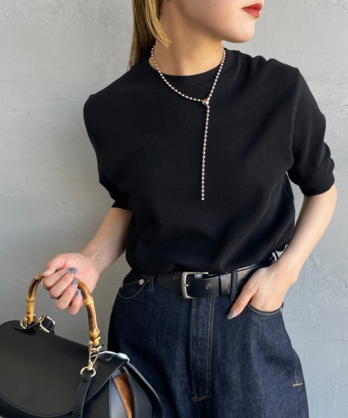 gicipi（ジチピ）の「[GICIPI/ジチピ] ARGENTO ショートスリーブニットソー（ニット/セーター・レディース・ブラック系その他/ホワイト/ブラック・1）」の2枚目の写真