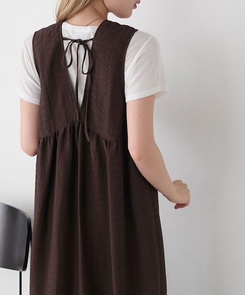 25AWanuke新品Uネックワンピース定番完売品ブラウン MADE IN JAPAN】配色Uネックワンピース | おしゃれな大人レディース