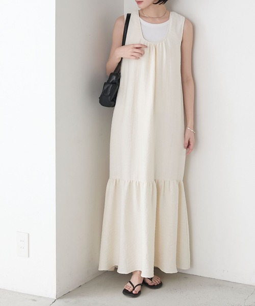 euw / ワンピースとタンクトップのセット forksy.】Uネック ティアード タンクトップワンピース forksy