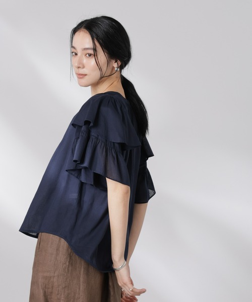 NANO universe(ナノユニバース)の「made in india コットンフリルスリーブブラウス(シャツ/ブラウス・レディース・ネイビー/ライトパープル/グレー系その他4・FREE)」の22枚目の写真