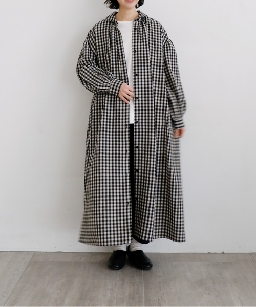 美品 オオカミとフクロウ ワンピース 麻混 ティアード ギンガムチェック 美品 オオカミとフクロウ ワンピース 麻混 ティアード ギンガム