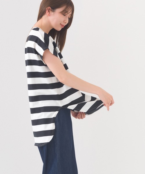 OMNES(オムネス)の「【接触冷感】 10番単ボーダーフレンチスリーブプルオーバー(Tシャツ/カットソー・レディース・ブルー/ホワイト×ブラック/ホワイト×ブルー/グレー系その他/ホワイト系その他/ホワイト×ネイビー・FREE)」の17枚目の写真