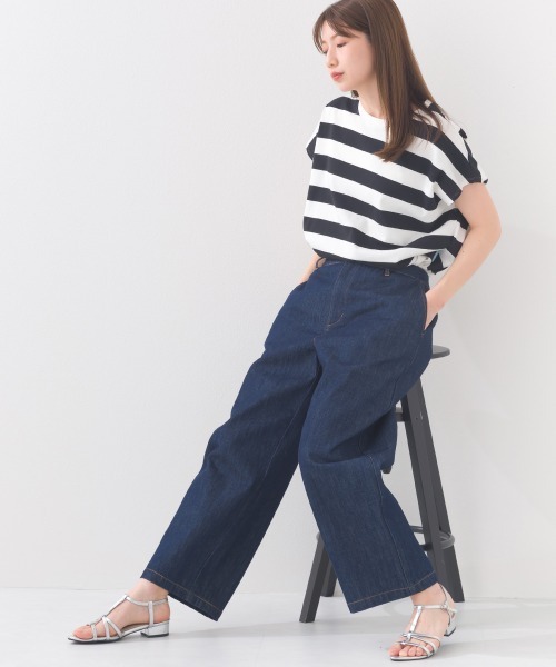 OMNES(オムネス)の「【接触冷感】 10番単ボーダーフレンチスリーブプルオーバー(Tシャツ/カットソー・レディース・ブルー/ホワイト×ブラック/ホワイト×ブルー/グレー系その他/ホワイト系その他/ホワイト×ネイビー・FREE)」の19枚目の写真