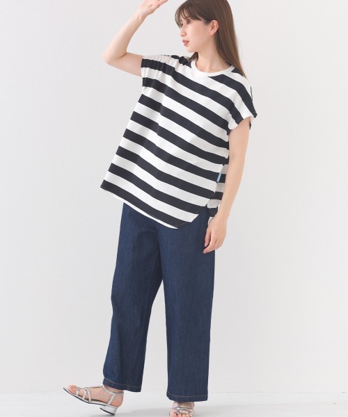 OMNES(オムネス)の「【接触冷感】 10番単ボーダーフレンチスリーブプルオーバー(Tシャツ/カットソー・レディース・ブルー/ホワイト×ブラック/ホワイト×ブルー/グレー系その他/ホワイト系その他/ホワイト×ネイビー・FREE)」の20枚目の写真