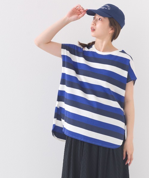 OMNES(オムネス)の「【接触冷感】 10番単ボーダーフレンチスリーブプルオーバー(Tシャツ/カットソー・レディース・ブルー/ホワイト×ブラック/ホワイト×ブルー/グレー系その他/ホワイト系その他/ホワイト×ネイビー・FREE)」の21枚目の写真