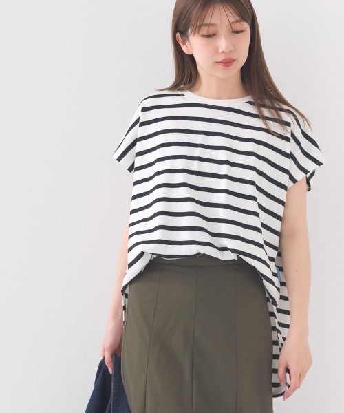 OMNES(オムネス)の「【接触冷感】 10番単ボーダーフレンチスリーブプルオーバー(Tシャツ/カットソー・レディース・ブルー/ホワイト×ブラック/ホワイト×ブルー/グレー系その他/ホワイト系その他/ホワイト×ネイビー・FREE)」の11枚目の写真