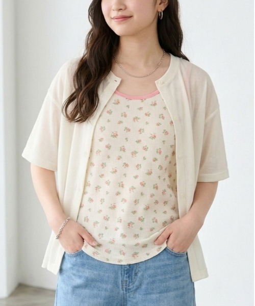 JEMORGAN(ジェーイーモーガン)の「【JEMORGAN / ジェーイーモーガン】パック入り 花柄ワッフルカップ付きクレリックタンクトップ(タンクトップ・レディース・パープル系1/ピンク系1/ブルー系1/ピンク系2・FREE)」の3枚目の写真