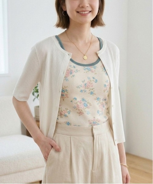 JEMORGAN(ジェーイーモーガン)の「【JEMORGAN / ジェーイーモーガン】パック入り 花柄ワッフルカップ付きクレリックタンクトップ(タンクトップ・レディース・パープル系1/ピンク系1/ブルー系1/ピンク系2・FREE)」の4枚目の写真