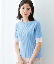 7days Life Styling | 配色袖シアーリブニット（接触冷感・毛玉になりにくい・UVカット）＜大きいサイズ有＞(ニット/セーター)
