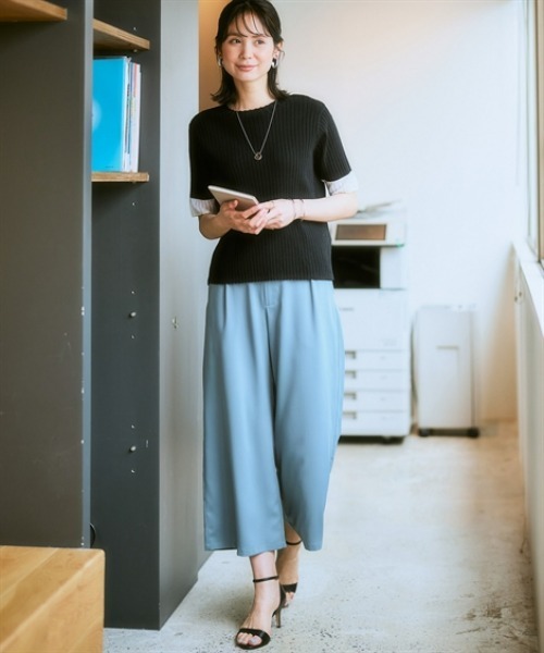 7days Life Styling（セブンデイズライフスタイリング）の「配色袖シアーリブニット（接触冷感・毛玉になりにくい・UVカット）＜大きいサイズ有＞（ニット/セーター・レディース・ブルー/杢グレー/ブラック・S/M/L/LL/3L）」の5枚目の写真