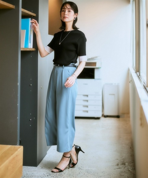 7days Life Styling（セブンデイズライフスタイリング）の「配色袖シアーリブニット（接触冷感・毛玉になりにくい・UVカット）＜大きいサイズ有＞（ニット/セーター・レディース・ブルー/杢グレー/ブラック・S/M/L/LL/3L）」の6枚目の写真