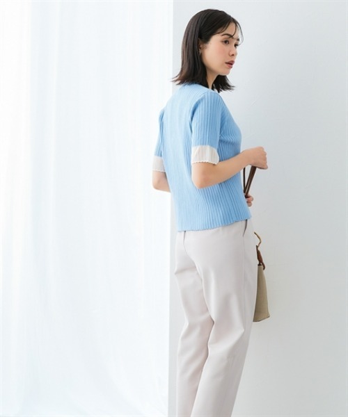 7days Life Styling（セブンデイズライフスタイリング）の「配色袖シアーリブニット（接触冷感・毛玉になりにくい・UVカット）＜大きいサイズ有＞（ニット/セーター・レディース・ブルー/杢グレー/ブラック・S/M/L/LL/3L）」の11枚目の写真