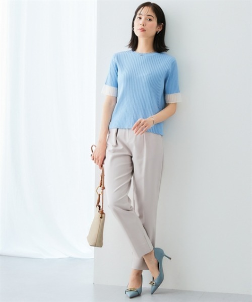 7days Life Styling（セブンデイズライフスタイリング）の「配色袖シアーリブニット（接触冷感・毛玉になりにくい・UVカット）＜大きいサイズ有＞（ニット/セーター・レディース・ブルー/杢グレー/ブラック・S/M/L/LL/3L）」の12枚目の写真