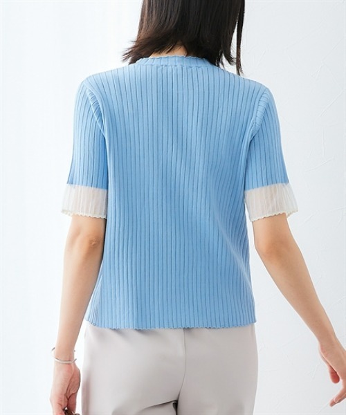 7days Life Styling（セブンデイズライフスタイリング）の「配色袖シアーリブニット（接触冷感・毛玉になりにくい・UVカット）＜大きいサイズ有＞（ニット/セーター・レディース・ブルー/杢グレー/ブラック・S/M/L/LL/3L）」の14枚目の写真