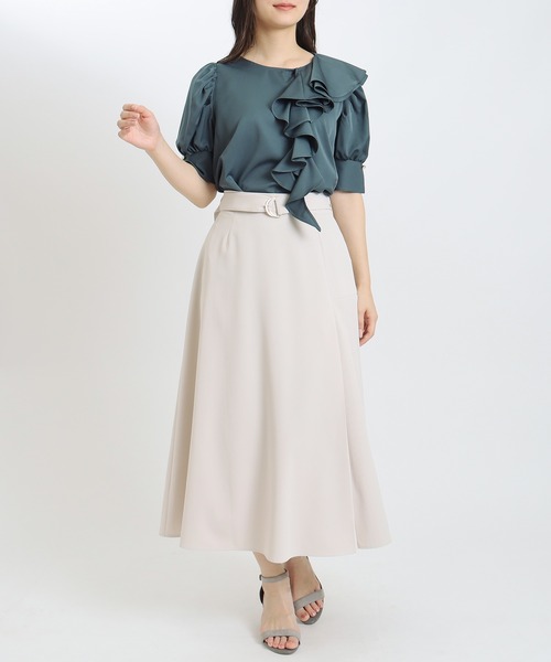 TRUDEA(トルディア)の「とろみアシメラッフルブラウス(シャツ/ブラウス・レディース・ブルーグリーン/ホワイト×ネイビー/ホワイト・MEDIUM)」の7枚目の写真