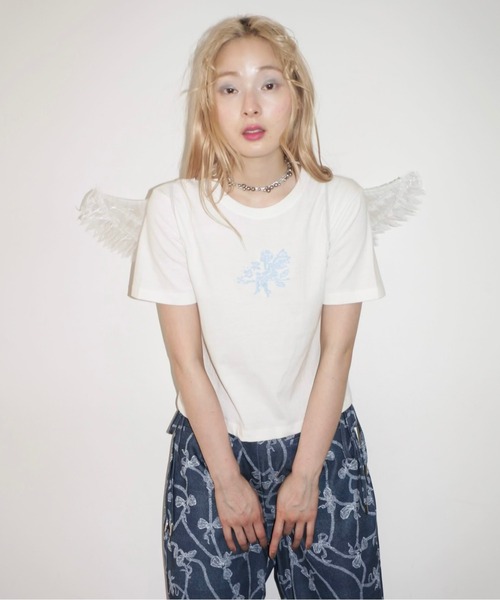 tシャツ 「 select 」cross-stitch angel T-shirt / クロスステッチ刺繍Tシャツ レディース select 】cross-stitch angel T-shirt / クロスステッチ刺繍T