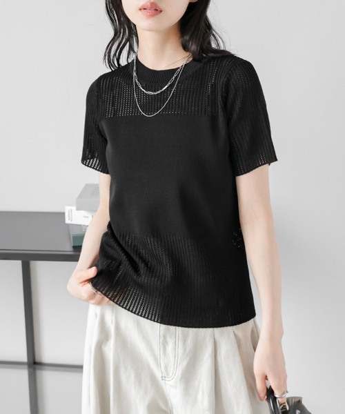 La-gemme（ラジェム）の「サマーニットプルオーバー（Tシャツ/カットソー・レディース・モカ/ホワイト/ピンク/ブラック・フリー）」の2枚目の写真