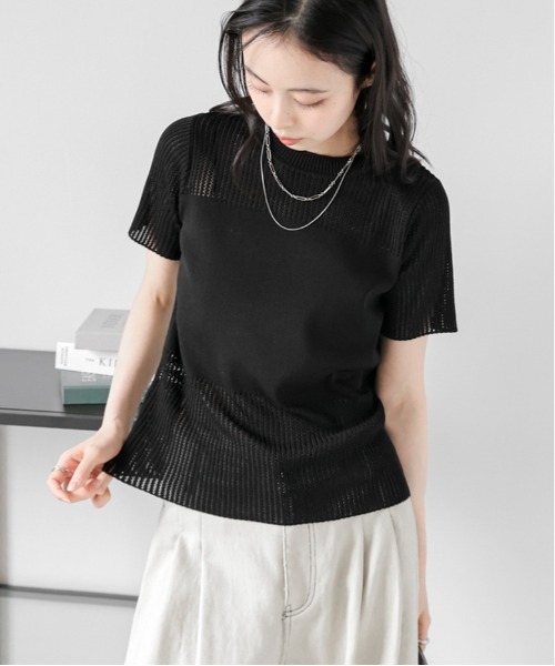 La-gemme（ラジェム）の「サマーニットプルオーバー（Tシャツ/カットソー・レディース・モカ/ホワイト/ピンク/ブラック・フリー）」の8枚目の写真