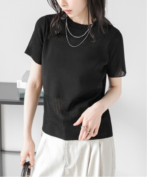 La-gemme（ラジェム）の「サマーニットプルオーバー（Tシャツ/カットソー・レディース・モカ/ホワイト/ピンク/ブラック・フリー）」の9枚目の写真