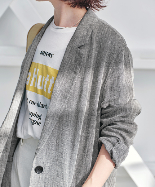 Spick & Span（スピックアンドスパン）の「《WEB限定 / 追加2》リネンエアリージャケット（テーラードジャケット・レディース・アイボリー/チャコールグレー・34/36/38/40）」の22枚目の写真