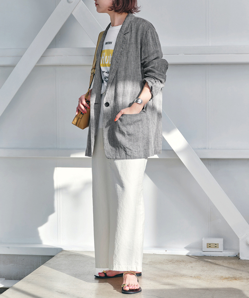 Spick & Span（スピックアンドスパン）の「《WEB限定 / 追加2》リネンエアリージャケット（テーラードジャケット・レディース・アイボリー/チャコールグレー・34/36/38/40）」の21枚目の写真