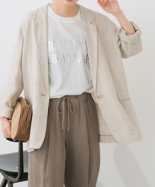 Spick & Span（スピックアンドスパン）の「《WEB限定 / 追加2》リネンエアリージャケット（テーラードジャケット・レディース・アイボリー/チャコールグレー・34/36/38/40）」の12枚目の写真