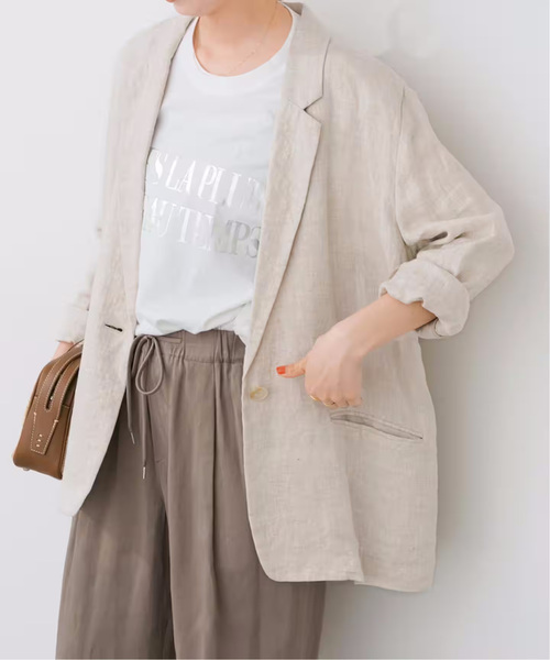 Spick & Span（スピックアンドスパン）の「《WEB限定 / 追加2》リネンエアリージャケット（テーラードジャケット・レディース・アイボリー/チャコールグレー・34/36/38/40）」の11枚目の写真