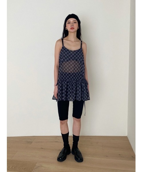 Didot.showroom（ディドット ショールーム）の「シアーチェックレイヤーキャミミニワンピ（ワンピース・レディース・グレー/ブラック・FREE）」の7枚目の写真