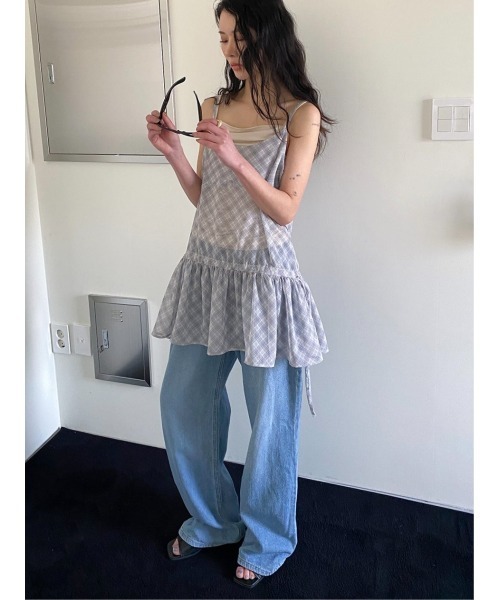 Didot.showroom（ディドット ショールーム）の「シアーチェックレイヤーキャミミニワンピ（ワンピース・レディース・グレー/ブラック・FREE）」の17枚目の写真