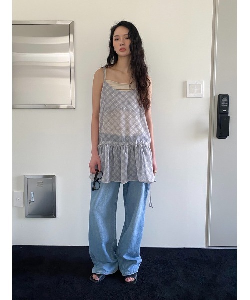Didot.showroom（ディドット ショールーム）の「シアーチェックレイヤーキャミミニワンピ（ワンピース・レディース・グレー/ブラック・FREE）」の12枚目の写真