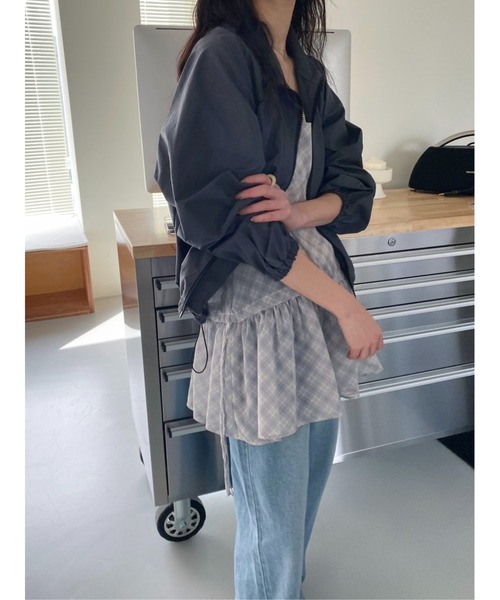 Didot.showroom（ディドット ショールーム）の「シアーチェックレイヤーキャミミニワンピ（ワンピース・レディース・グレー/ブラック・FREE）」の10枚目の写真